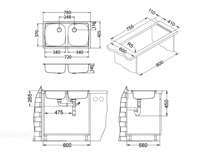 Кухонная мойка ALVEUS BASIC 160 LEI-90 1049434 (в комплекте с сифоном 1082237)