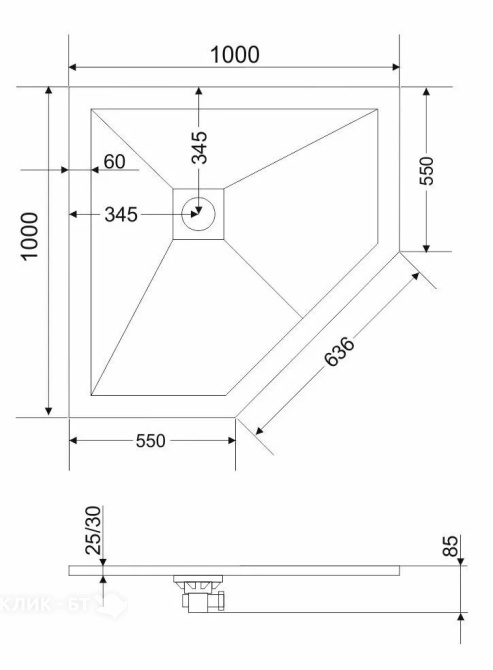 Поддон GROSSMAN GR-S2100100D 100х100х2,5 см графит