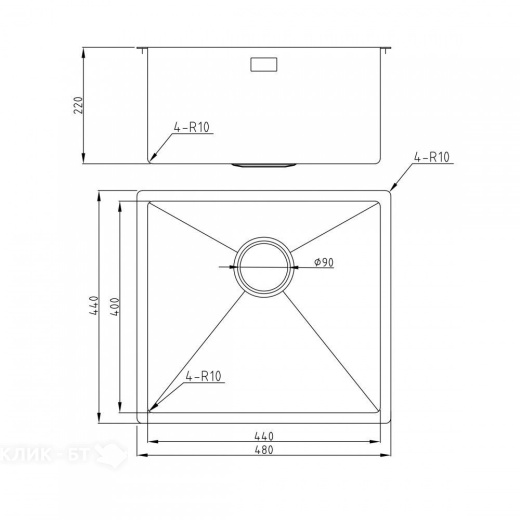 Кухонная мойка MILACIO Denia 48 Steel MC.77440 нержавеющая сталь