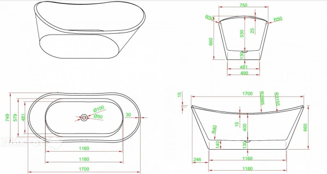 Ванна FRANK F6104 White/Light Blue
