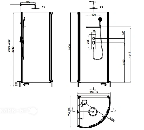 Душевая кабина ACQUAZZONE Omega 90T BLACK