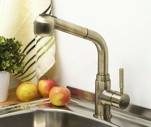 Смеситель WasserKraft А8237 с выдвижной лейкой светлая бронза