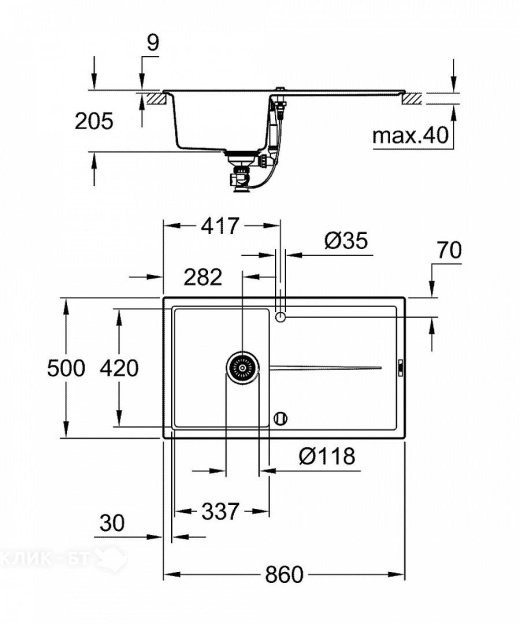 Кухонная мойка GROHE K400 черный гранит 31640AP0