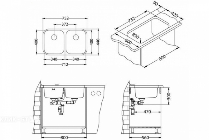 Кухонная мойка ALVEUS Duo 30 SAT-90 752X440 (в комплекте с сифоном)