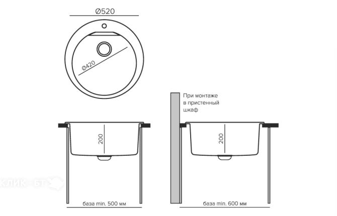 Кухонная мойка POLYGRAN Atol-520 №36 белый хлопок