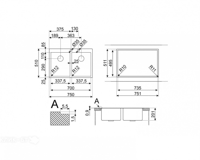 Кухонная мойка SMEG VR12S3434RS