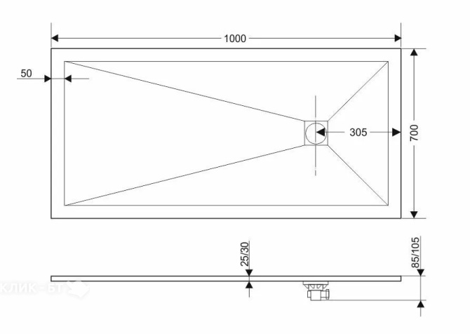 Поддон GROSSMAN GR-S270100Q 70х100х2,5 см графит