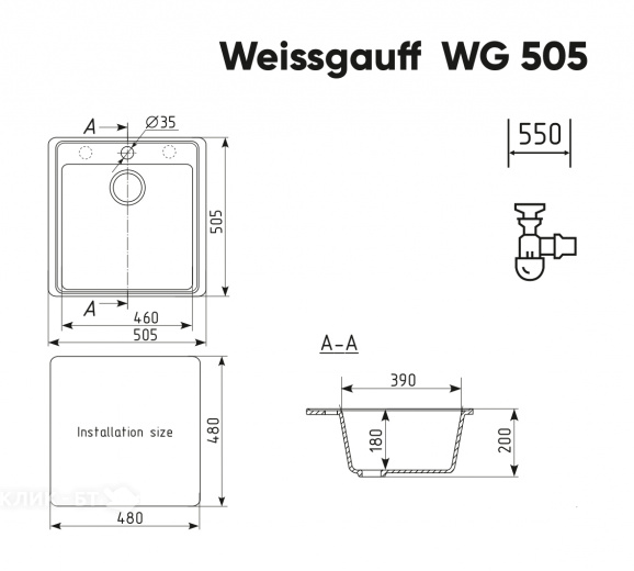 Кухонная мойка WEISSGAUFF WG 50507 Deep Black