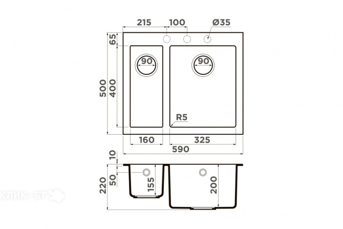 Кухонная мойка OMOIKIRI Bosen 59-2-GR (4993558)