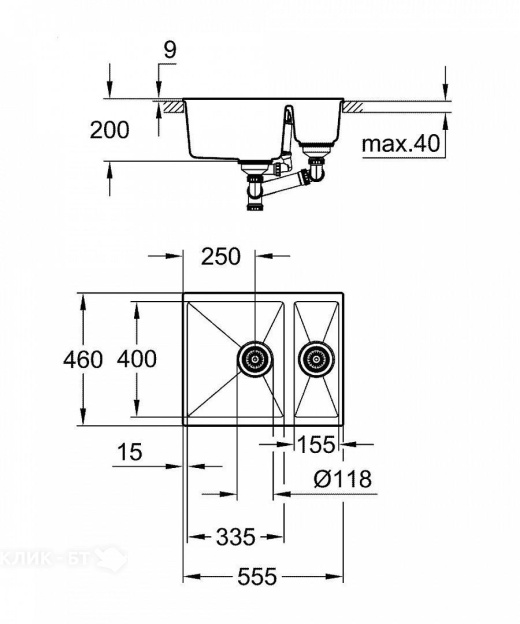 Кухонная мойка GROHE K500 серый гранит 31648AT0