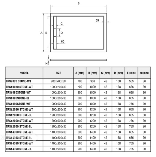 Душевой поддон WELTWASSER TRS 10080 STONE-BL