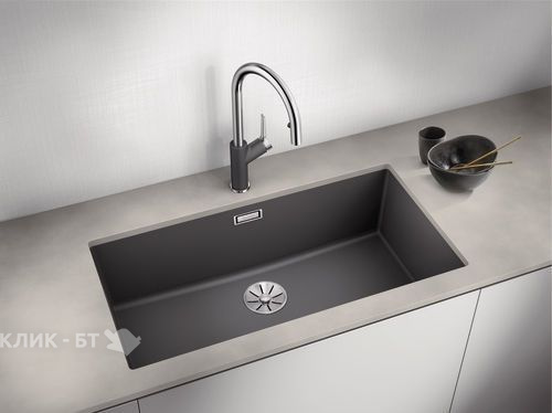 Кухонная мойка Blanco SUBLINE 800-U отводная арматура InFino® темная скала гранит 523142