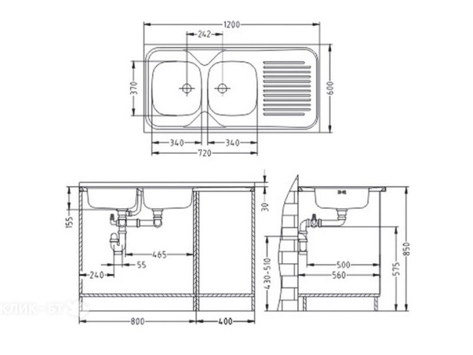 Кухонная мойка ALVEUS Classic 100 NAT-60 1200X600 правая (в комплекте с сифоном)