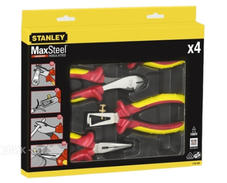 Набор из плоскогубцев и кусачек электрика 4 шт STANLEY MaxSteel VDE 1000V 4-84-489