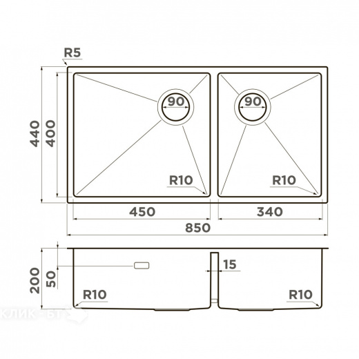 Кухонная мойка OMOIKIRI Taki 85-2-LB-U/IF-LG Side (4997038)