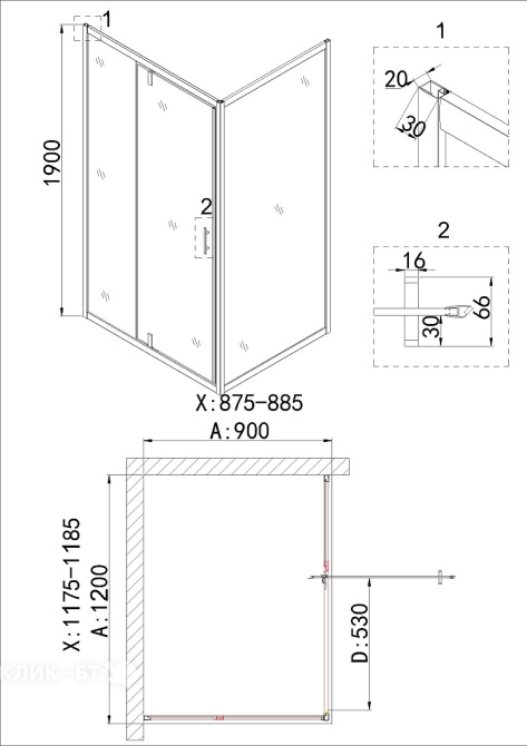 Душевое ограждение NIAGARA NG-43-12AG-A90G