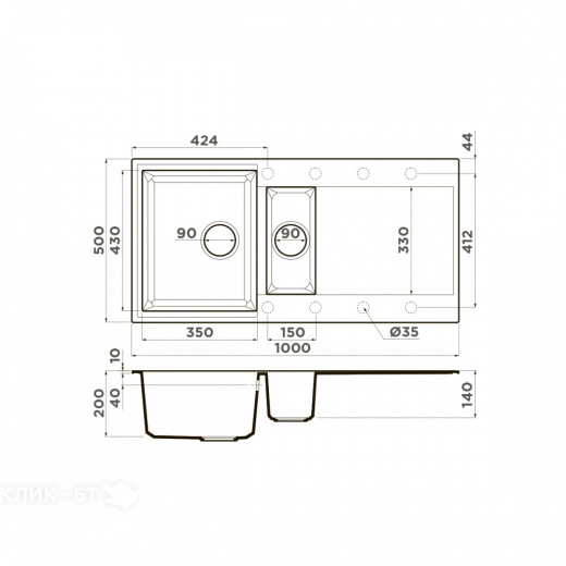 Кухонная мойка OMOIKIRI Sakaime 100-2-PL (4993899)