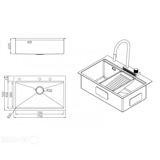 Кухонная мойка MILACIO Denia 75 Steel MC.77420 нержавеющая сталь