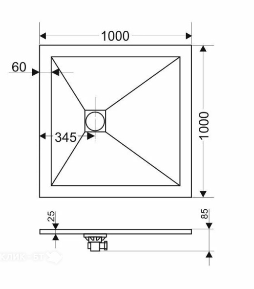 Поддон GROSSMAN GR-S2100100Q 100х100х2,5 см графит