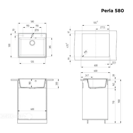 Кухонная мойка MAUNFELD Perla 580 MFQS-580W кремовый