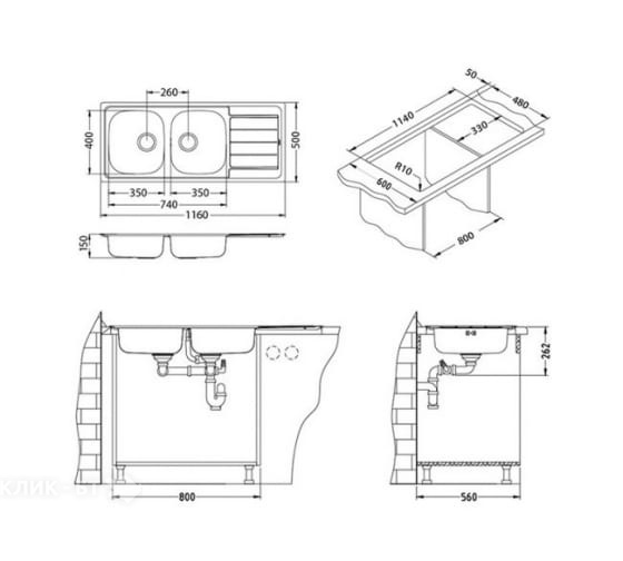 Кухонная мойка ALVEUS Line 100 NAT-90 1087978 (в комплекте с сифоном 1130555)