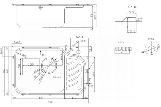 Кухонная мойка OULIN OL-327L