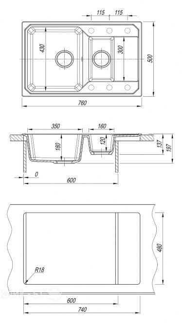 Кухонная мойка BAMBOO Кардинал 760K черный (29.035.D0760.407)